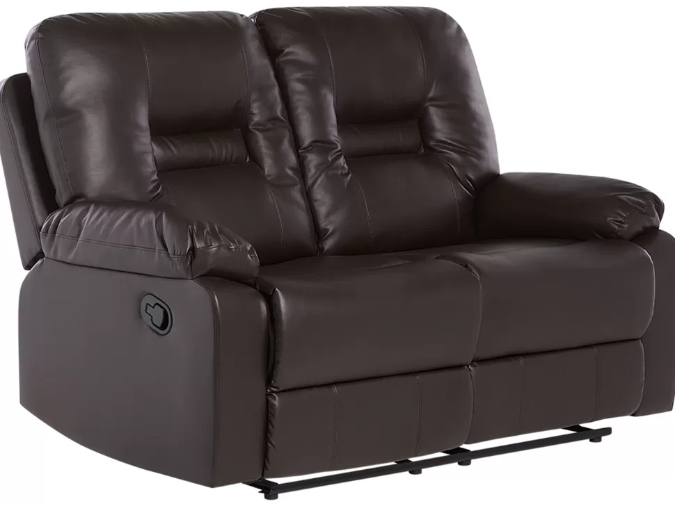 Sofas>Beliani 2 Seater Faux Leather Manual Recliner Sofa Brown Bergen