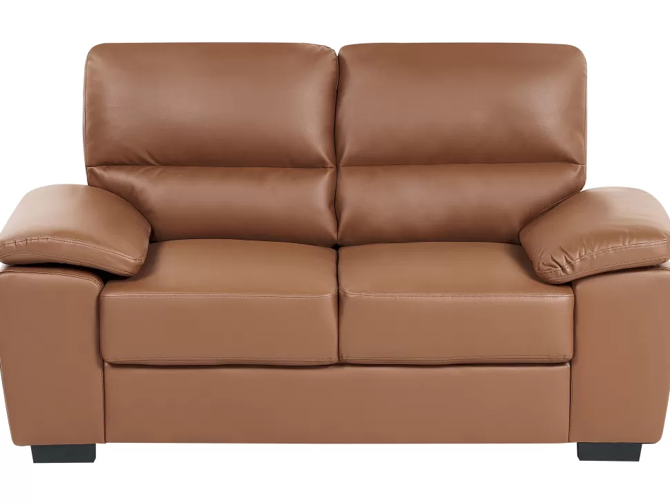 Best Beliani 2 Seater Faux Leather Sofa Golden Brown Vogar