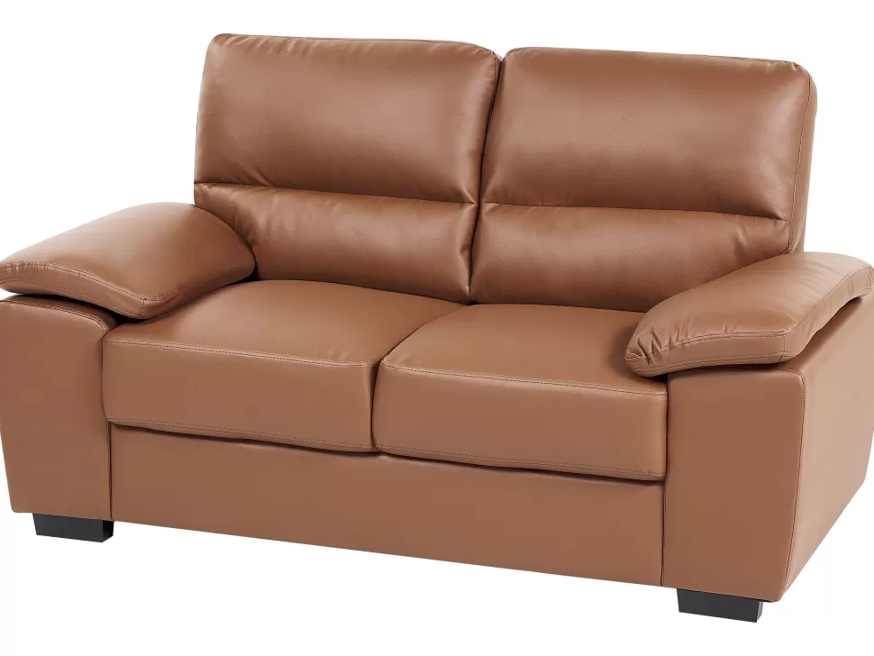 Best Beliani 2 Seater Faux Leather Sofa Golden Brown Vogar