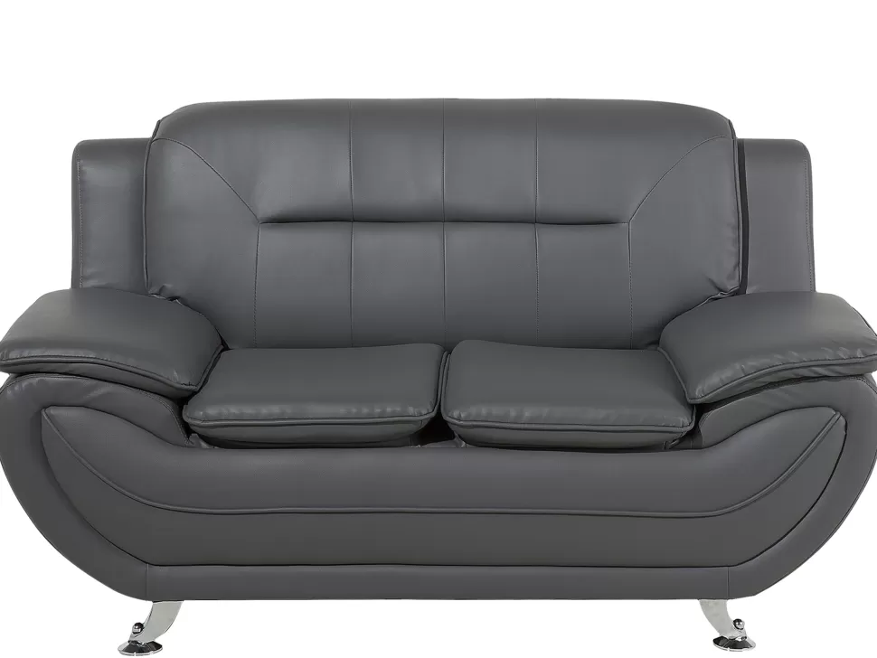 Sofas>Beliani 2 Seater Faux Leather Sofa Grey Leira