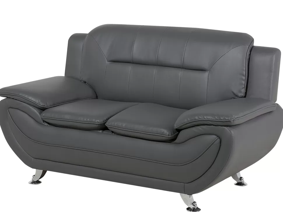 Sofas>Beliani 2 Seater Faux Leather Sofa Grey Leira