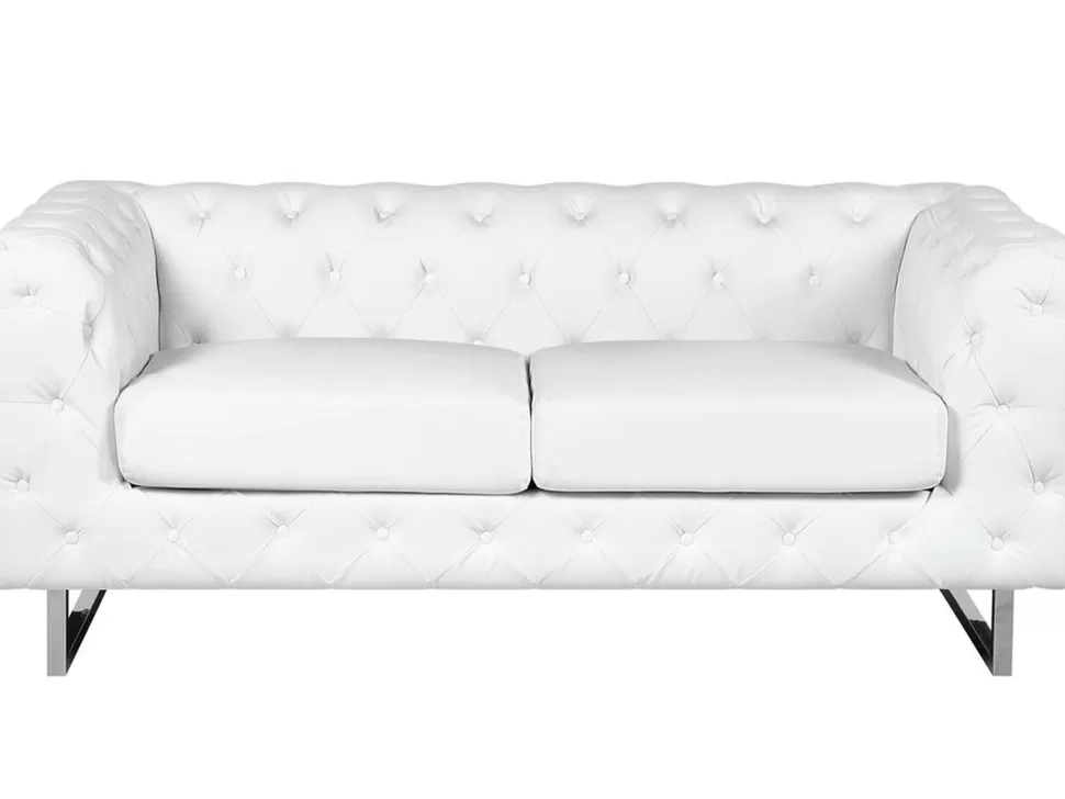 Outlet Beliani 2 Seater Faux Leather Sofa White Vissland