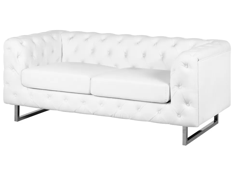 Outlet Beliani 2 Seater Faux Leather Sofa White Vissland