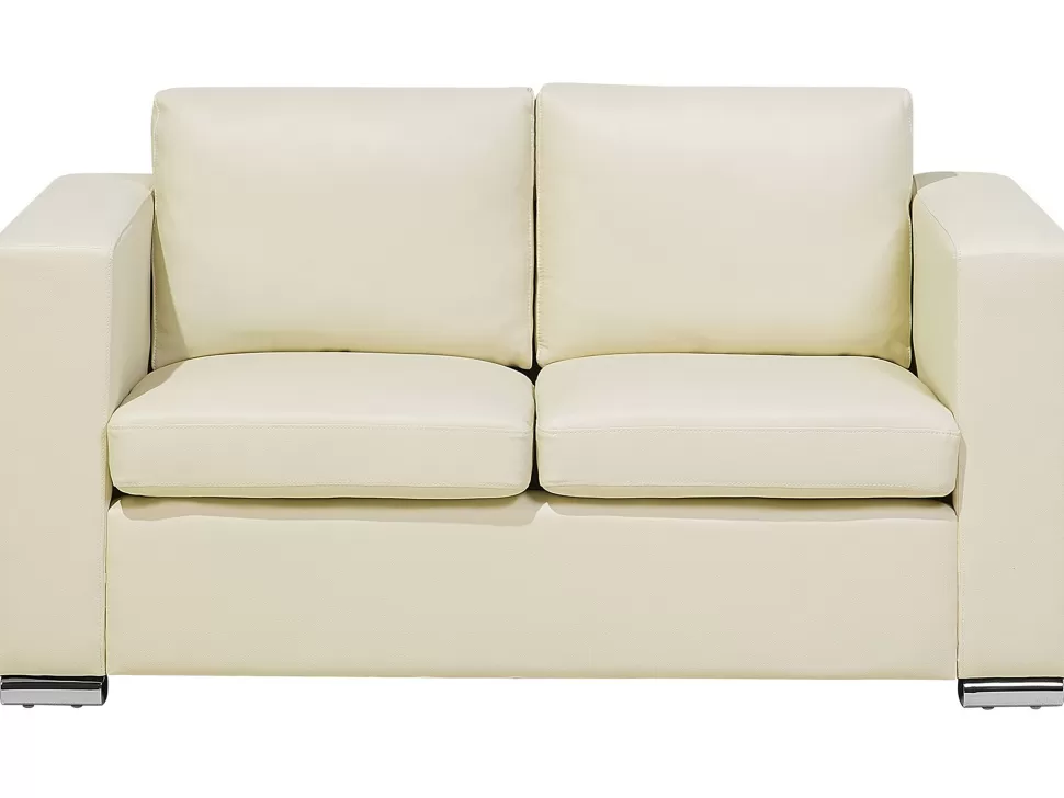 Sofas>Beliani 2 Seater Leather Sofa Cream Helsinki