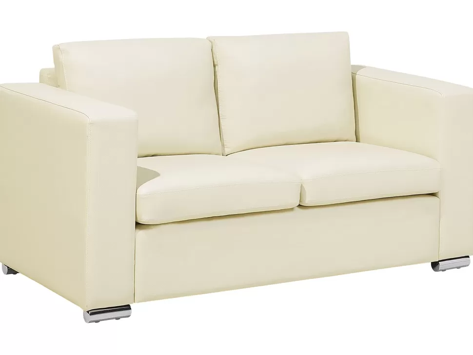 Sofas>Beliani 2 Seater Leather Sofa Cream Helsinki