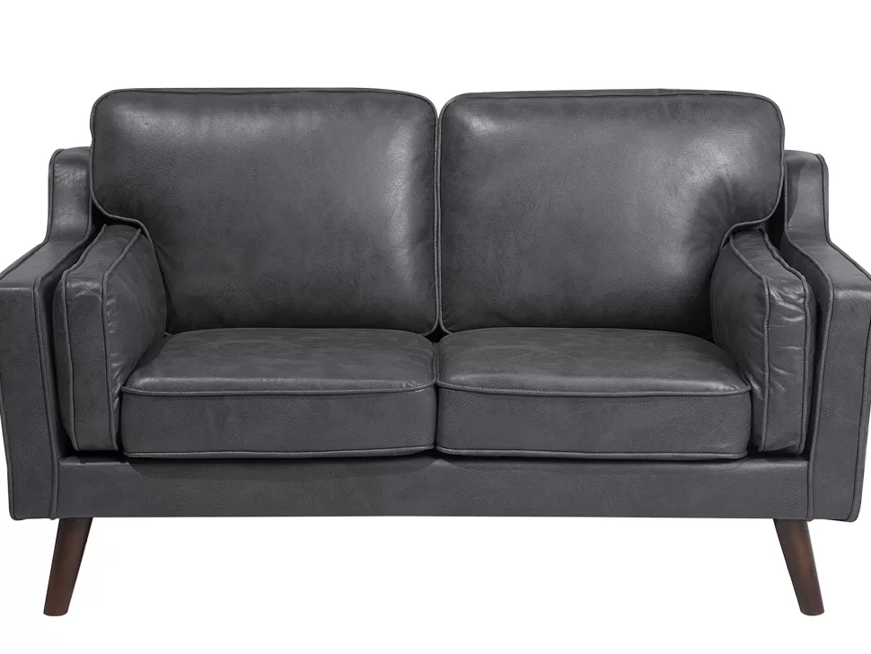 Sofas>Beliani 2 Seater Sofa Faux Leather Grey Lokka