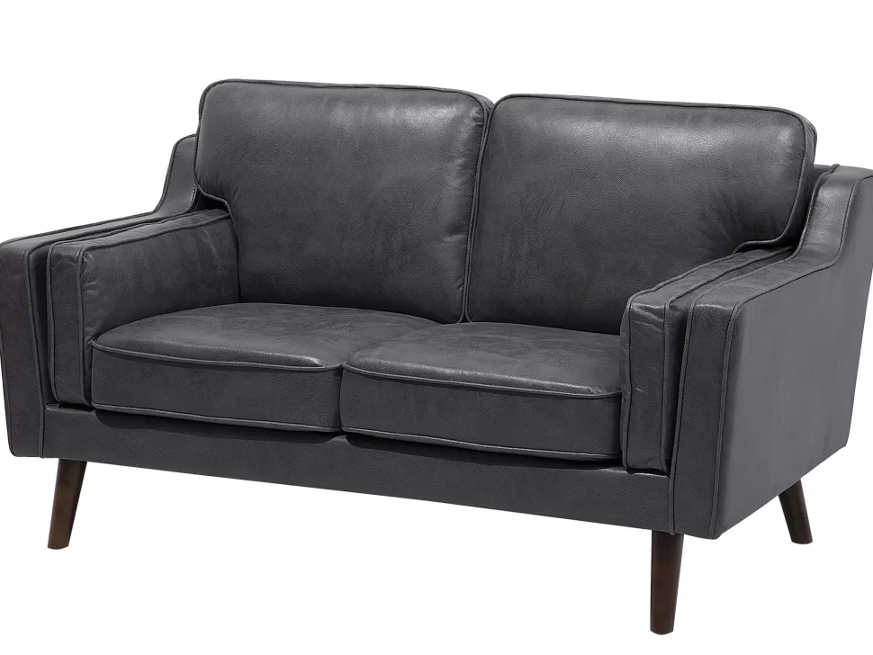 Sofas>Beliani 2 Seater Sofa Faux Leather Grey Lokka