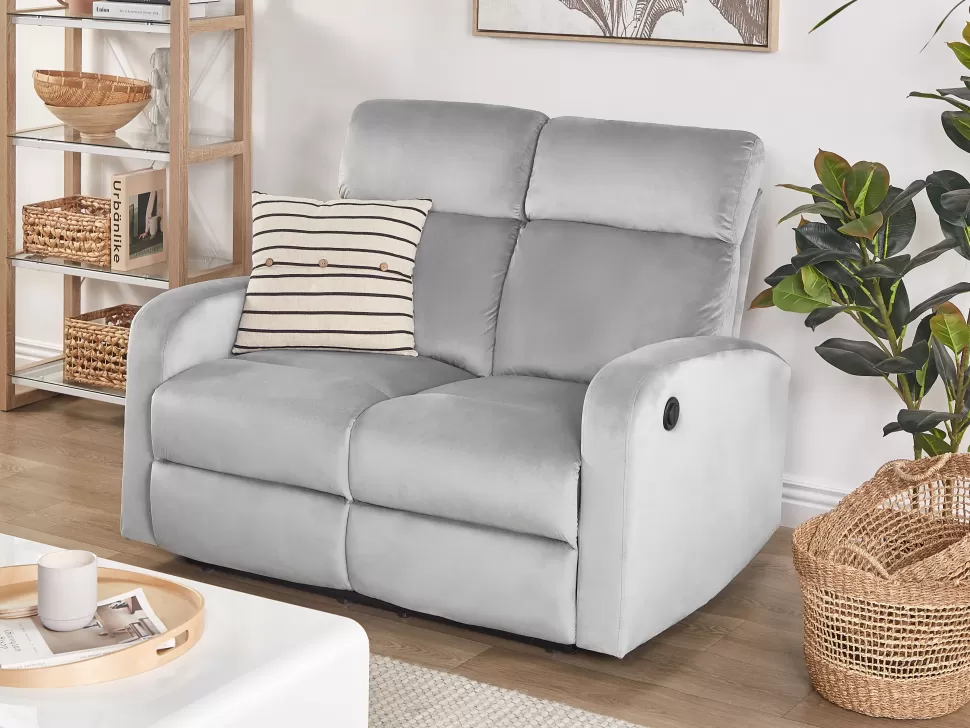 Sofas>Beliani 2 Seater Velvet Electric Recliner Sofa Light Grey Verdal