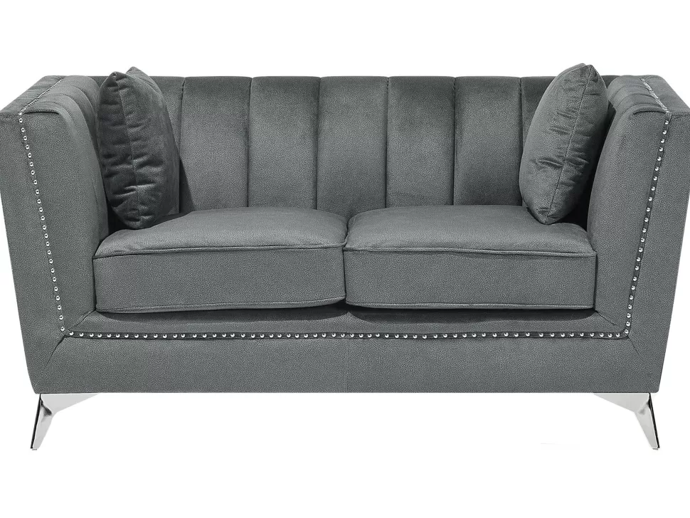 Sofas>Beliani 2 Seater Velvet Fabric Sofa Grey Gaula