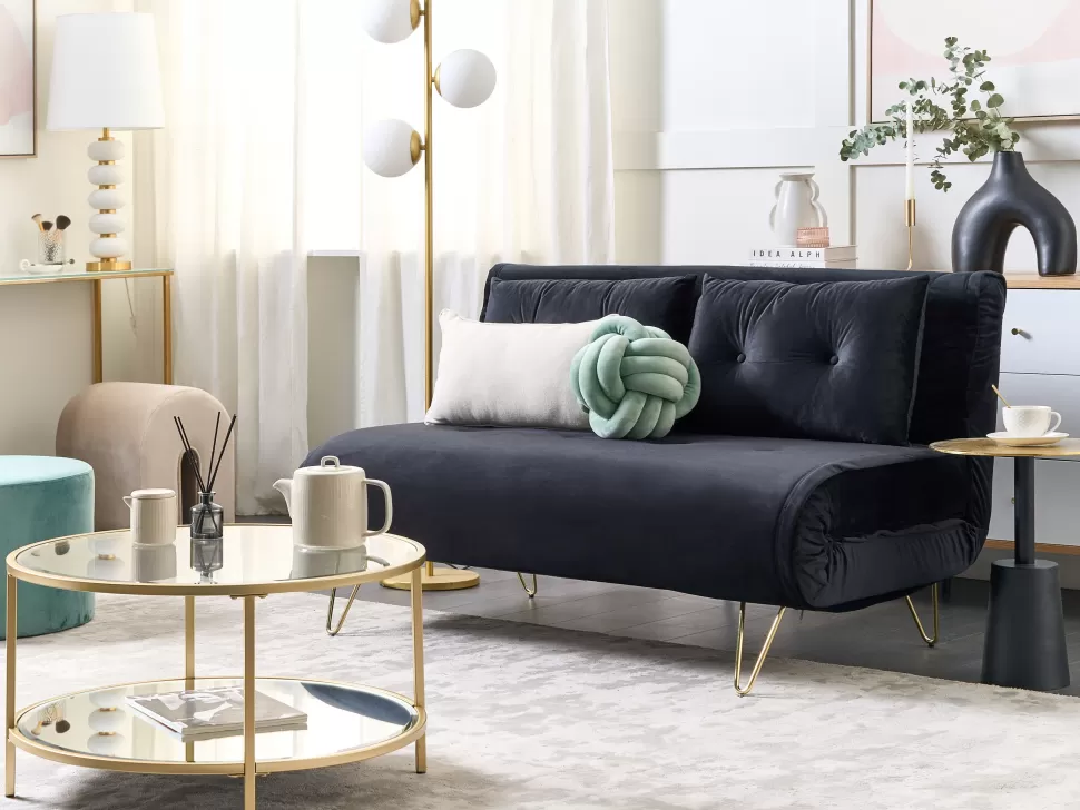 Best Beliani 2 Seater Velvet Sofa Bed Black Vestfold