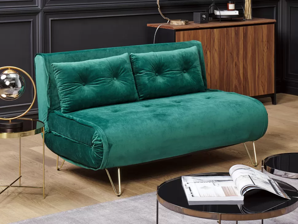 Flash Sale Beliani 2 Seater Velvet Sofa Bed Dark Green Vestfold