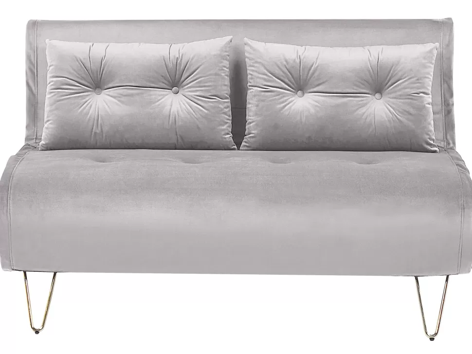 Sofas>Beliani 2 Seater Velvet Sofa Bed Grey Vestfold