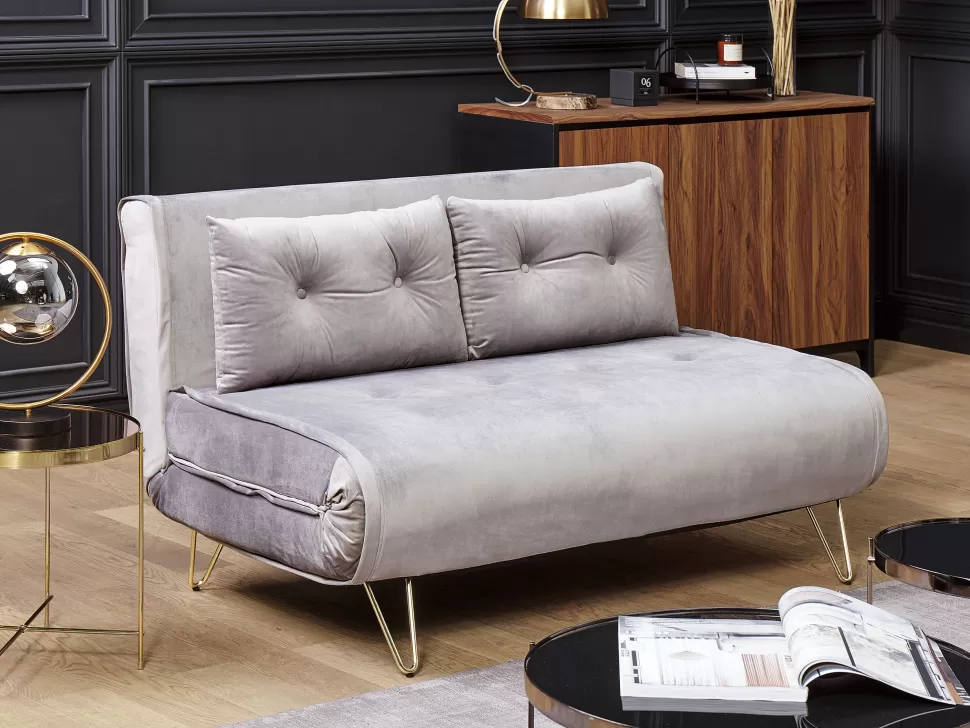 Sofas>Beliani 2 Seater Velvet Sofa Bed Grey Vestfold