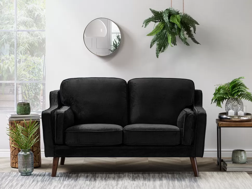 Sofas>Beliani 2 Seater Velvet Sofa Black Lokka