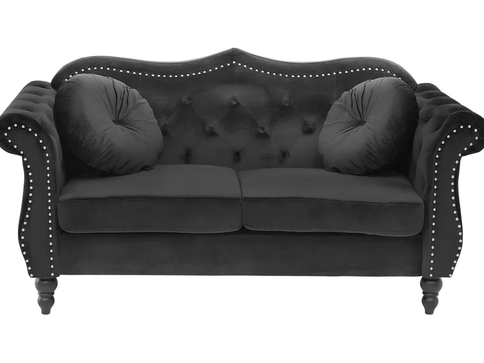 Sofas>Beliani 2 Seater Velvet Sofa Black Skien