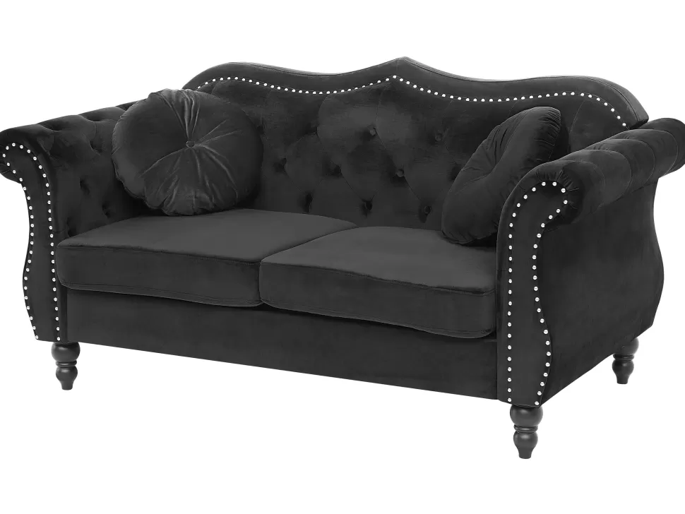 Sofas>Beliani 2 Seater Velvet Sofa Black Skien