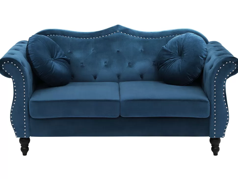 Sofas>Beliani 2 Seater Velvet Sofa Navy Blue Skien