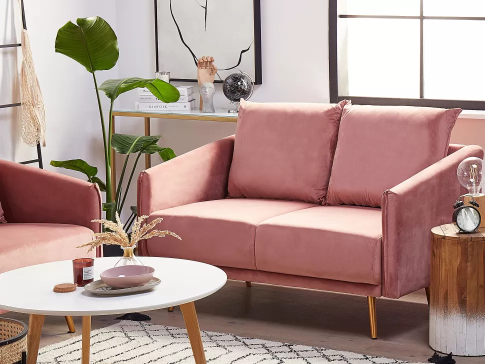 Cheap Beliani 2 Seater Velvet Sofa Pink Maura