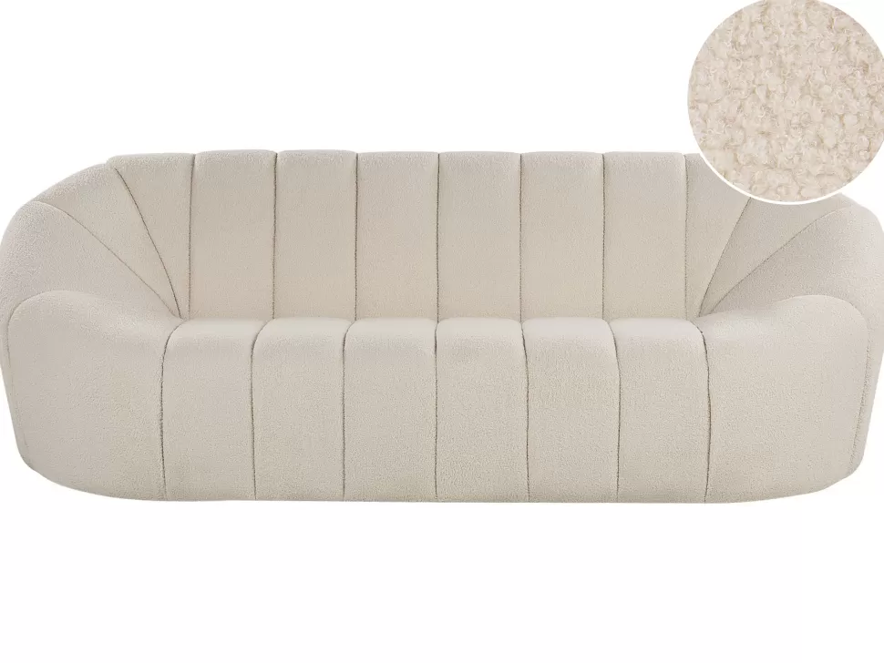 Discount Beliani 3 Seater Boucle Fabric Sofa White Lomma