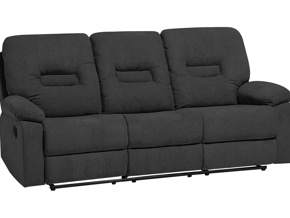 Online Beliani 3 Seater Fabric Manual Recliner Sofa Grey Bergen