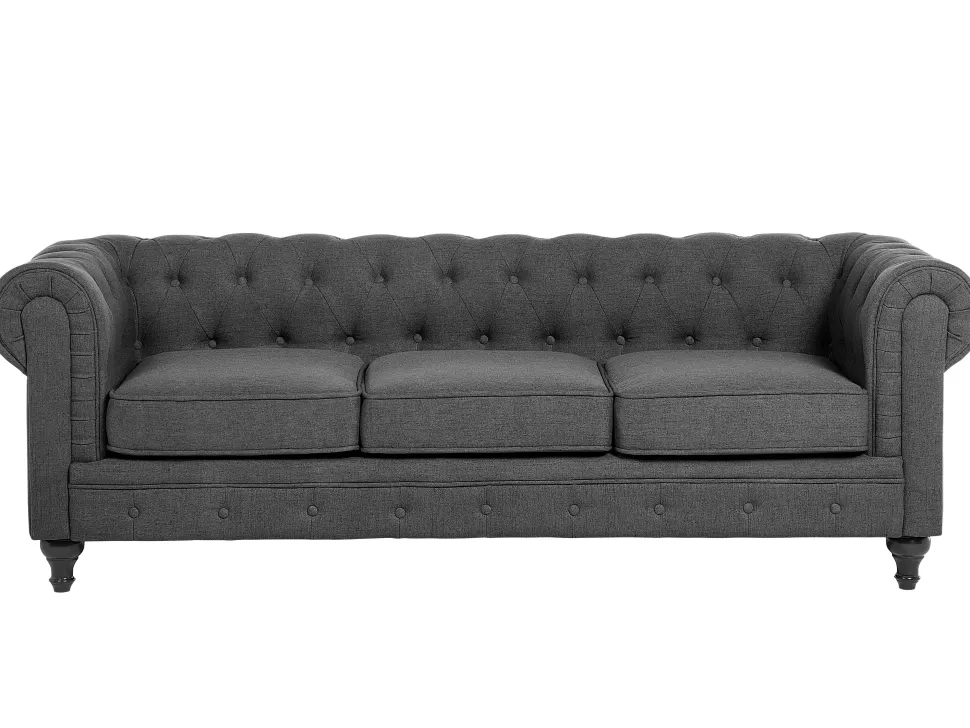 Clearance Beliani 3 Seater Fabric Sofa Grey Chesterfield