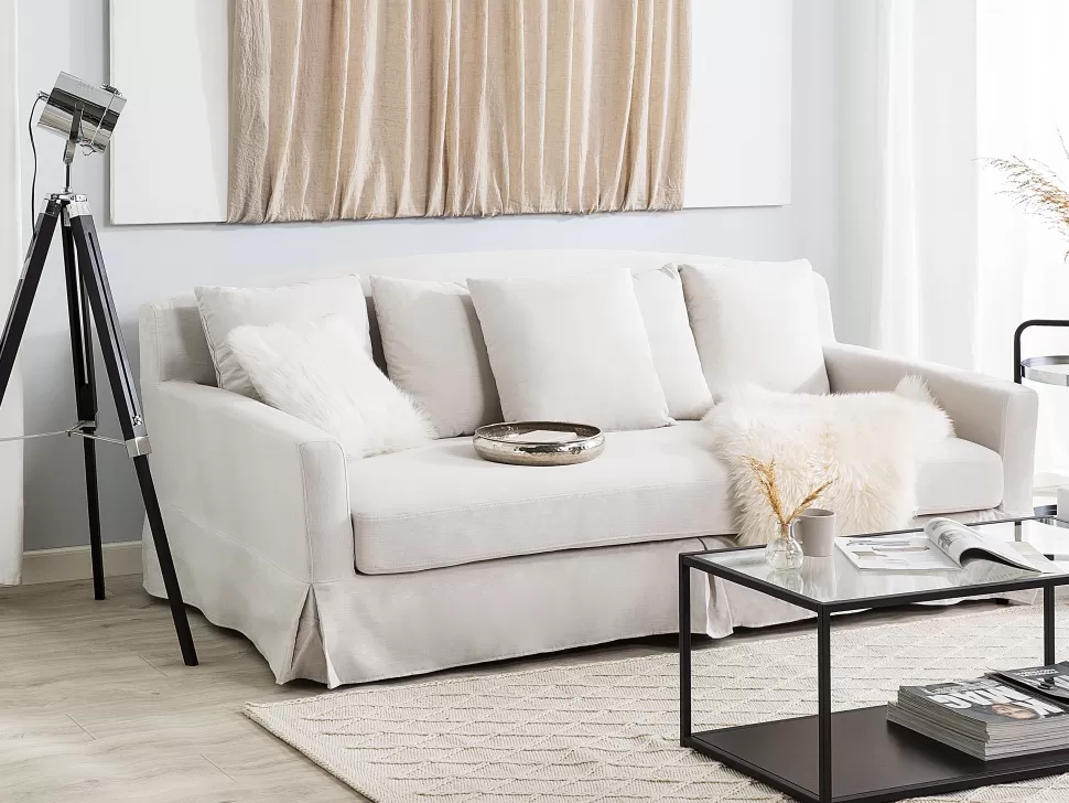 Sofas>Beliani 3 Seater Fabric Sofa White Gilja