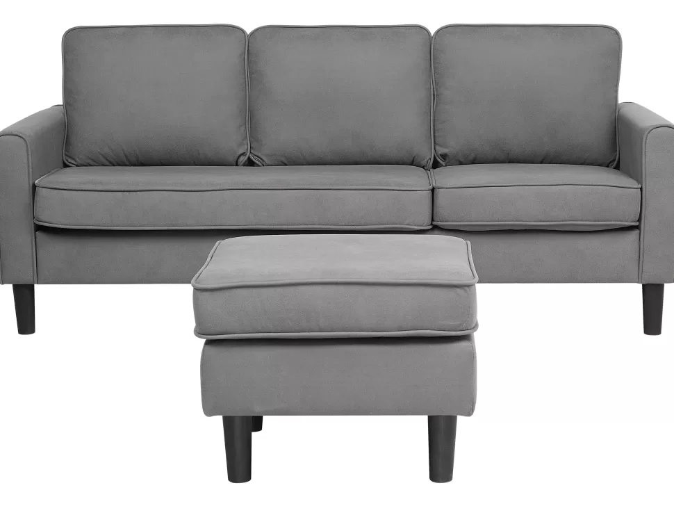 Sofas>Beliani 3 Seater Fabric Sofa With Ottoman Light Grey Avesta