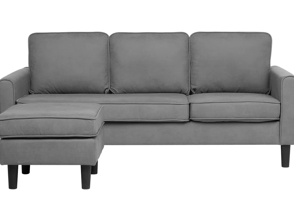 Sofas>Beliani 3 Seater Fabric Sofa With Ottoman Light Grey Avesta