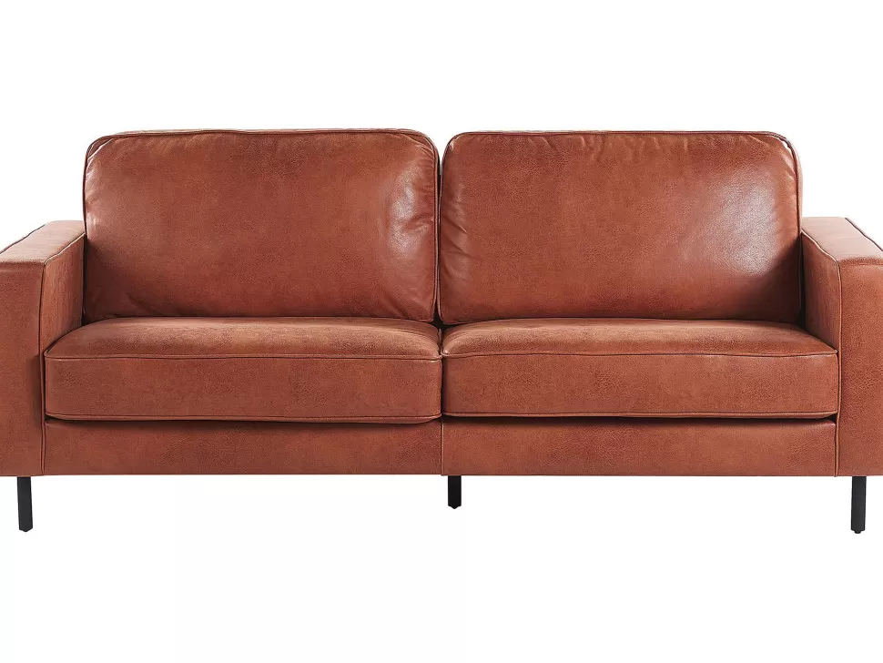 Sofas>Beliani 3 Seater Faux Leather Golden Brown Savalen