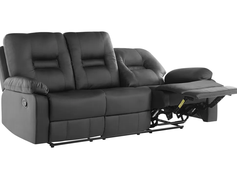 Sofas>Beliani 3 Seater Faux Leather Manual Recliner Sofa Black Bergen