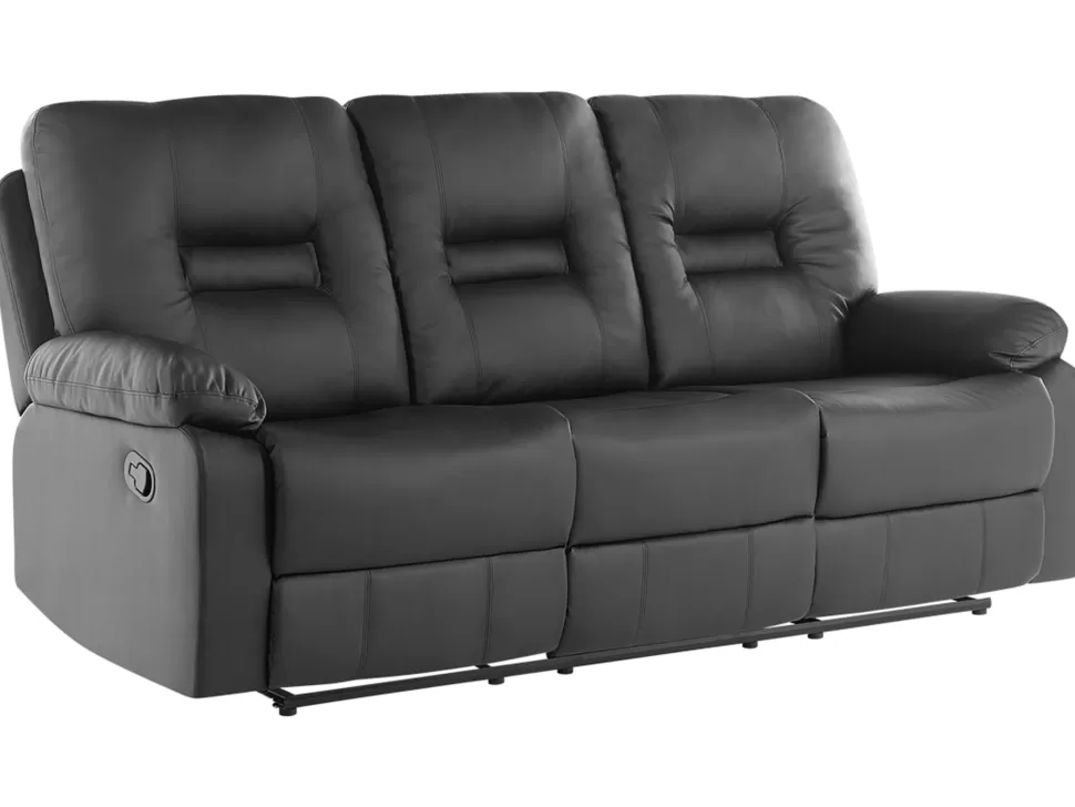 Sofas>Beliani 3 Seater Faux Leather Manual Recliner Sofa Black Bergen