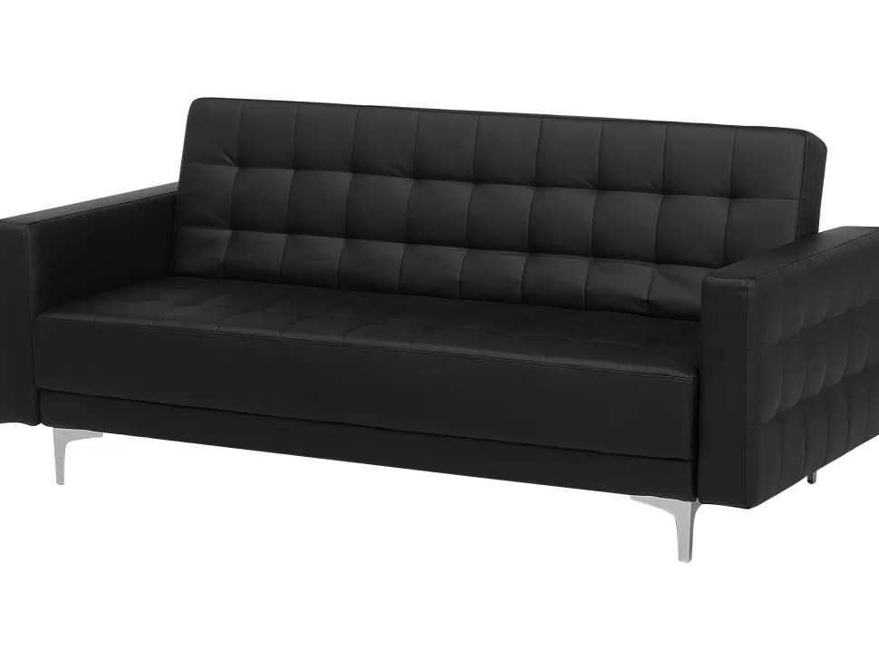 Shop Beliani 3 Seater Faux Leather Sofa Bed Black Aberdeen