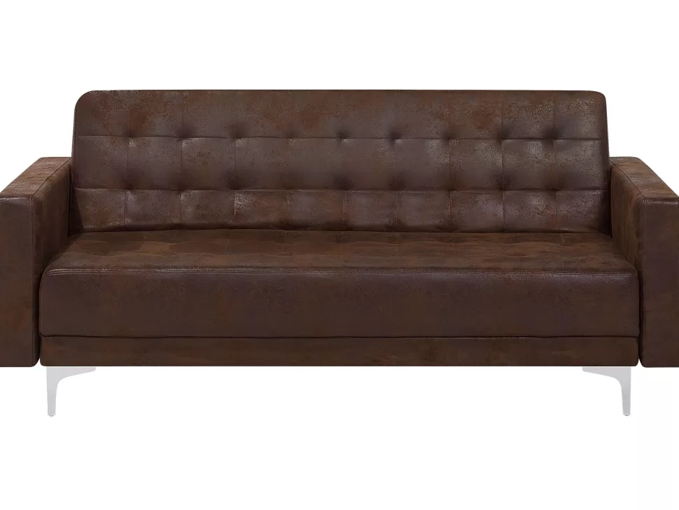 Fashion Beliani 3 Seater Faux Leather Sofa Bed Brown Aberdeen