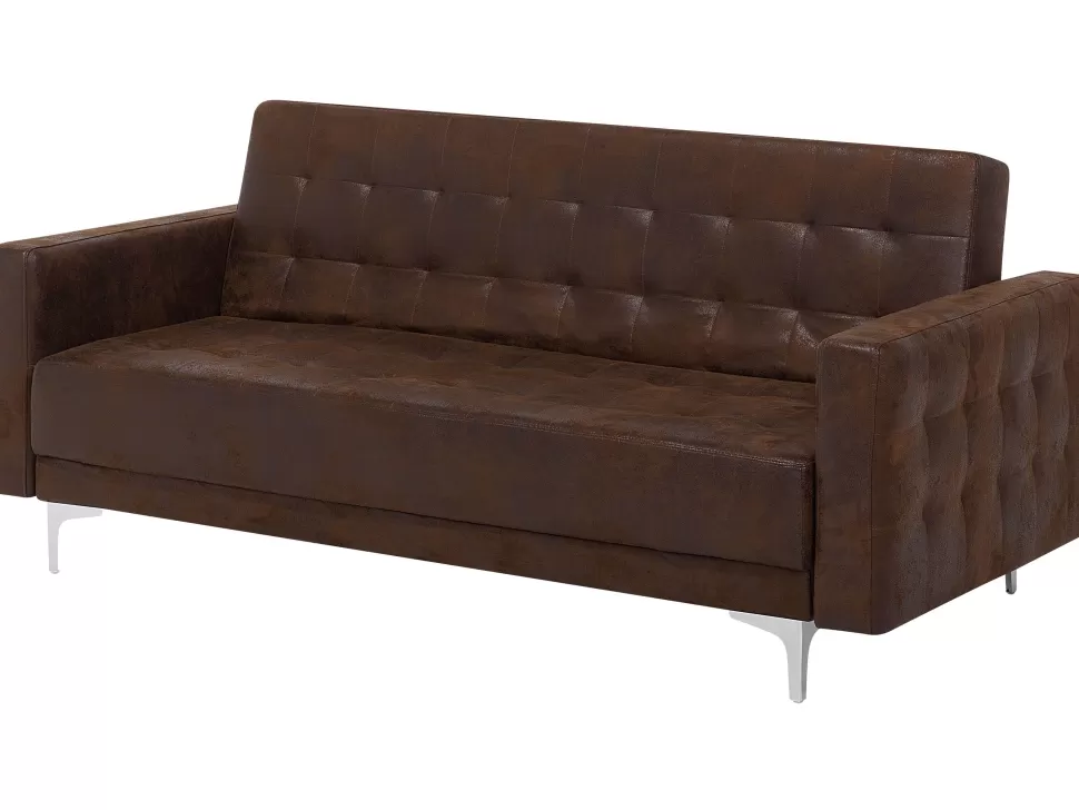 Fashion Beliani 3 Seater Faux Leather Sofa Bed Brown Aberdeen