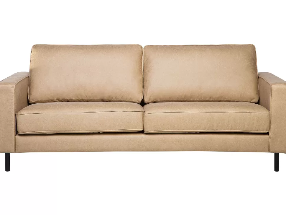 Sofas>Beliani 3 Seater Faux Leather Sofa Beige Savalen