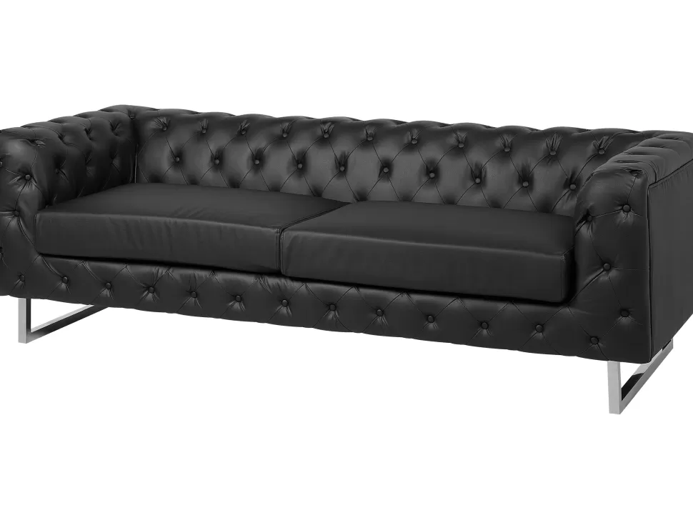 Sofas>Beliani 3 Seater Faux Leather Sofa Black Vissland