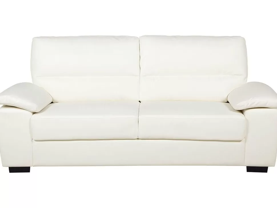 Sofas>Beliani 3 Seater Faux Leather Sofa Cream Vogar