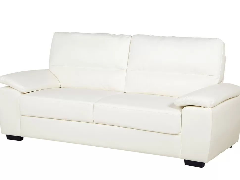 Sofas>Beliani 3 Seater Faux Leather Sofa Cream Vogar