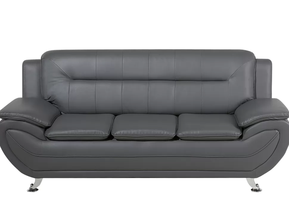 Clearance Beliani 3 Seater Faux Leather Sofa Grey Leira