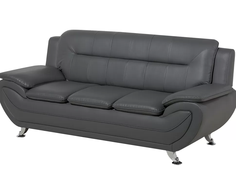 Clearance Beliani 3 Seater Faux Leather Sofa Grey Leira