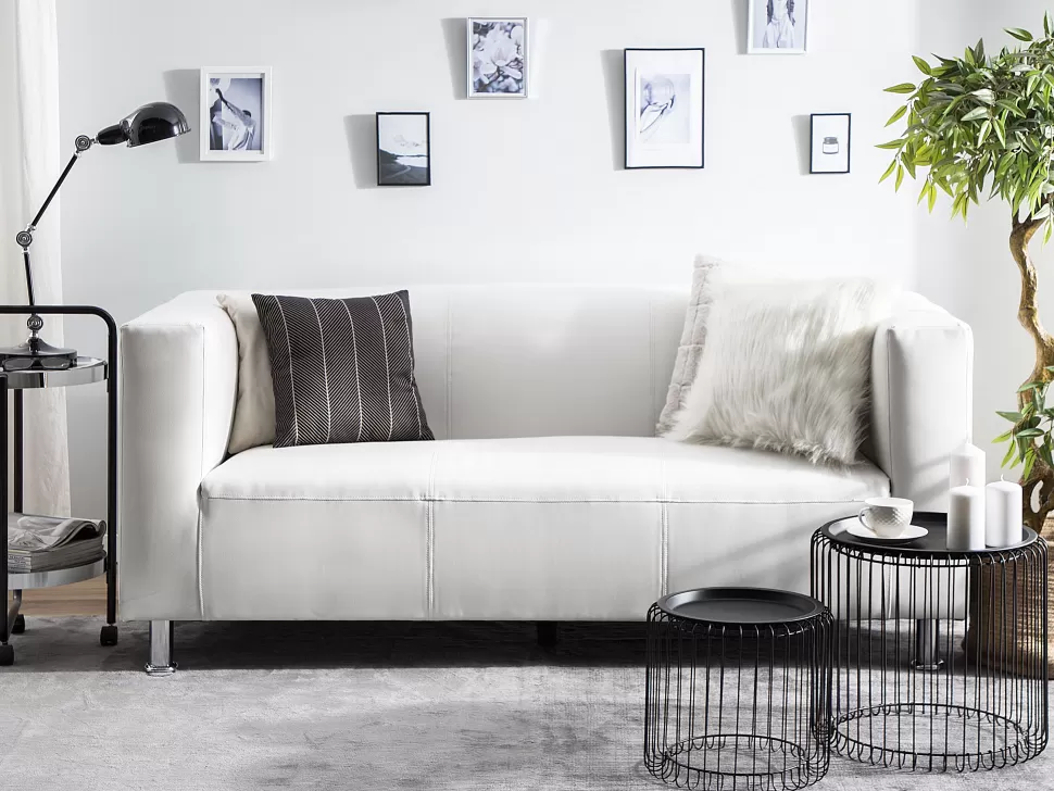 Sofas>Beliani 3 Seater Faux Leather Sofa White Floro