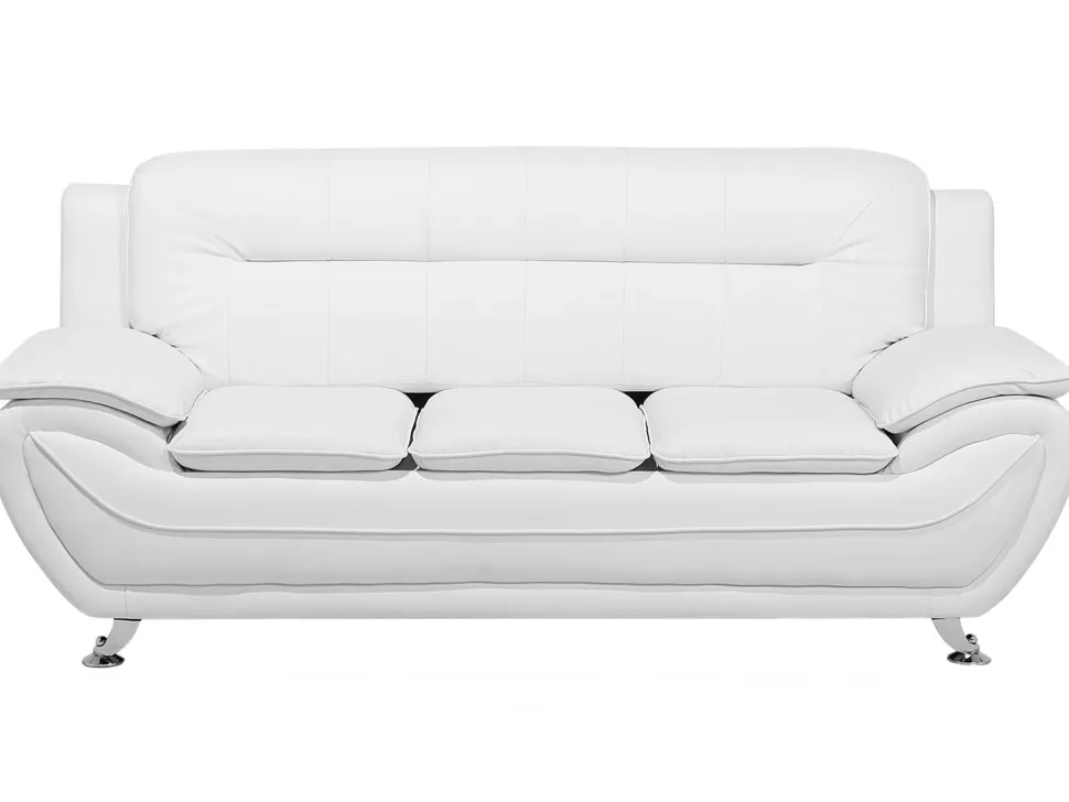 Outlet Beliani 3 Seater Faux Leather Sofa White Leira