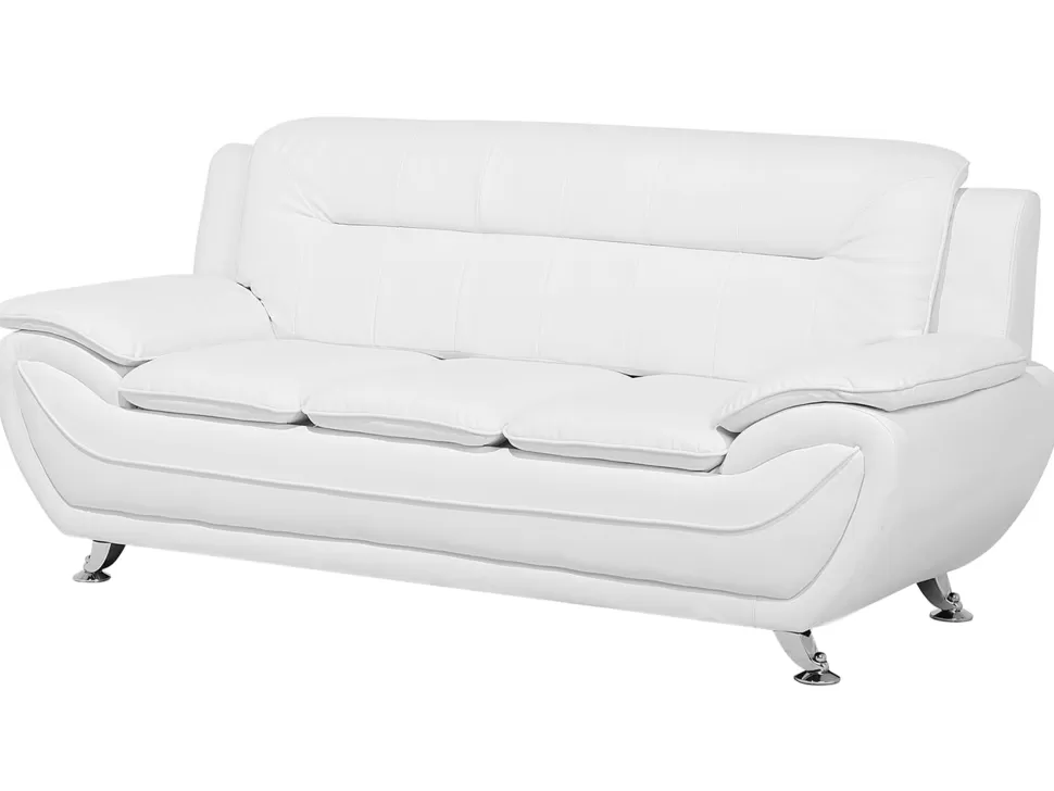 Outlet Beliani 3 Seater Faux Leather Sofa White Leira