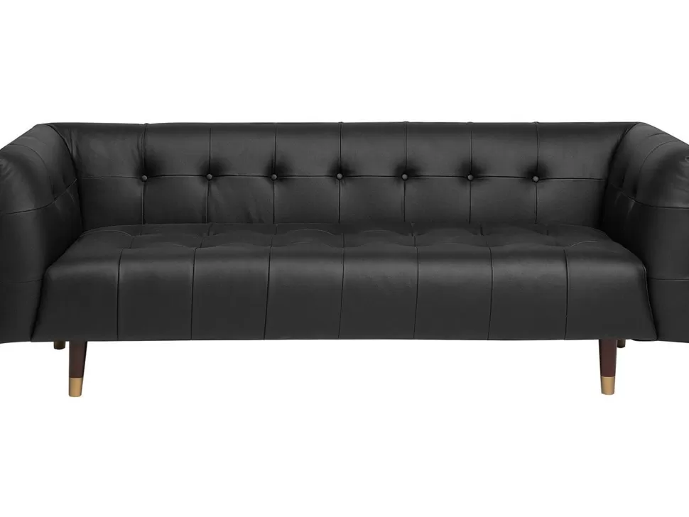 Sofas>Beliani 3 Seater Leather Sofa Black Byske