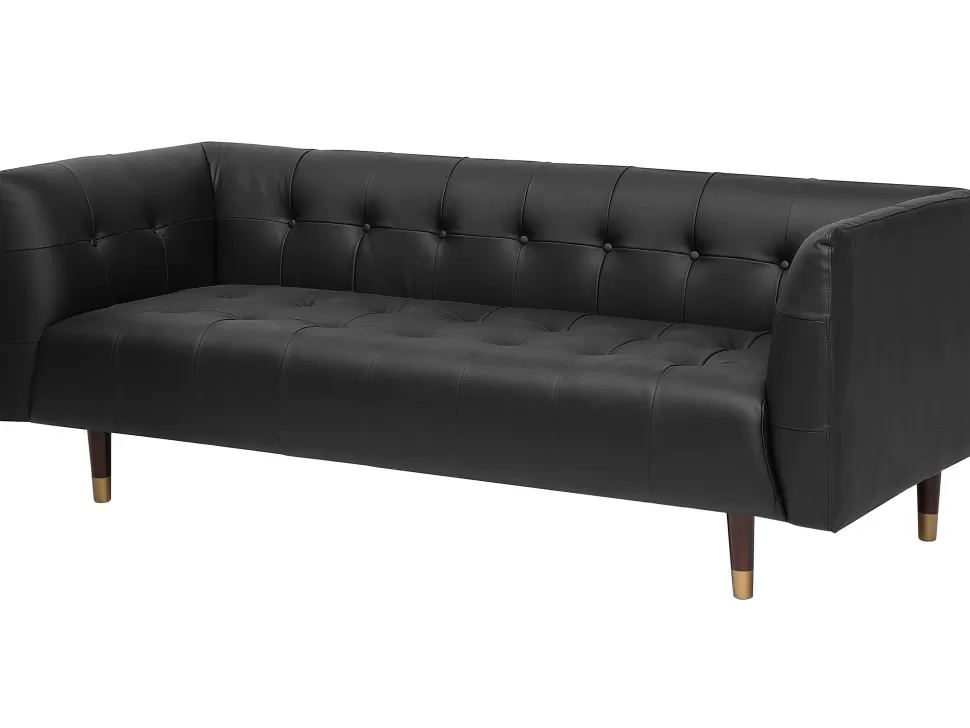 Sofas>Beliani 3 Seater Leather Sofa Black Byske