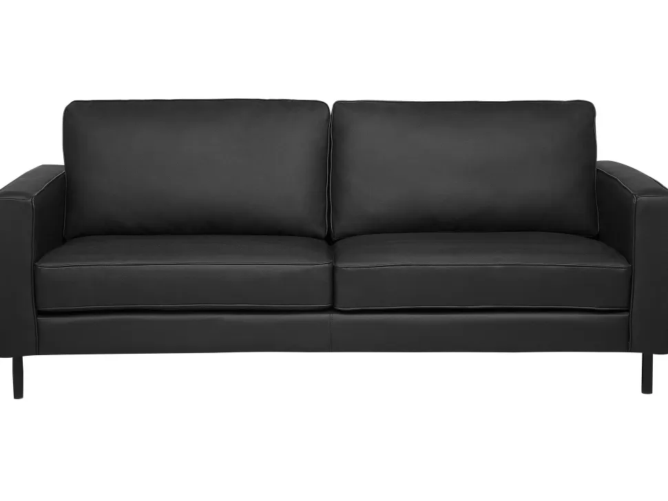 Best Beliani 3 Seater Leather Sofa Black Savalen