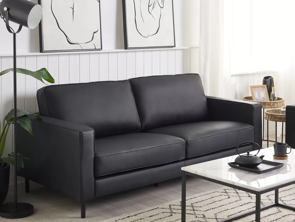 Best Beliani 3 Seater Leather Sofa Black Savalen