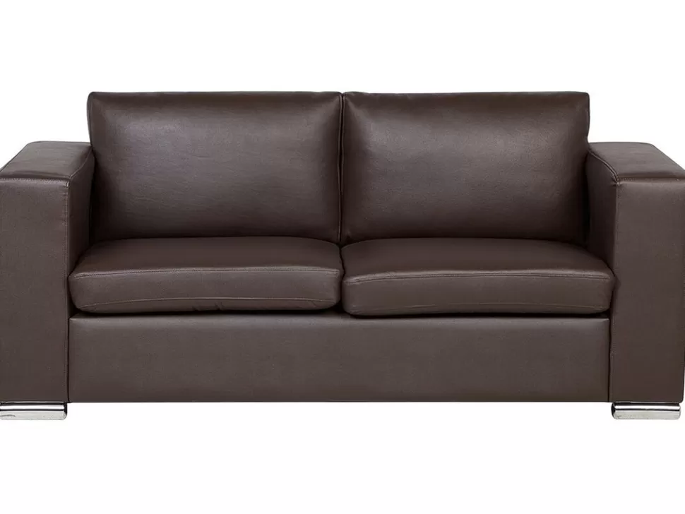 Cheap Beliani 3 Seater Leather Sofa Brown Helsinki