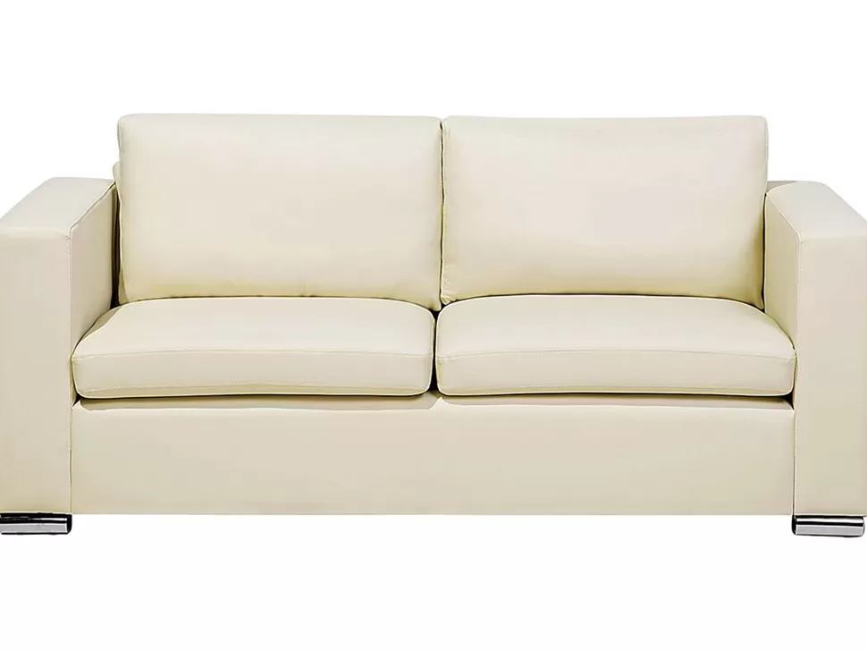 Sofas>Beliani 3 Seater Leather Sofa Cream Helsinki