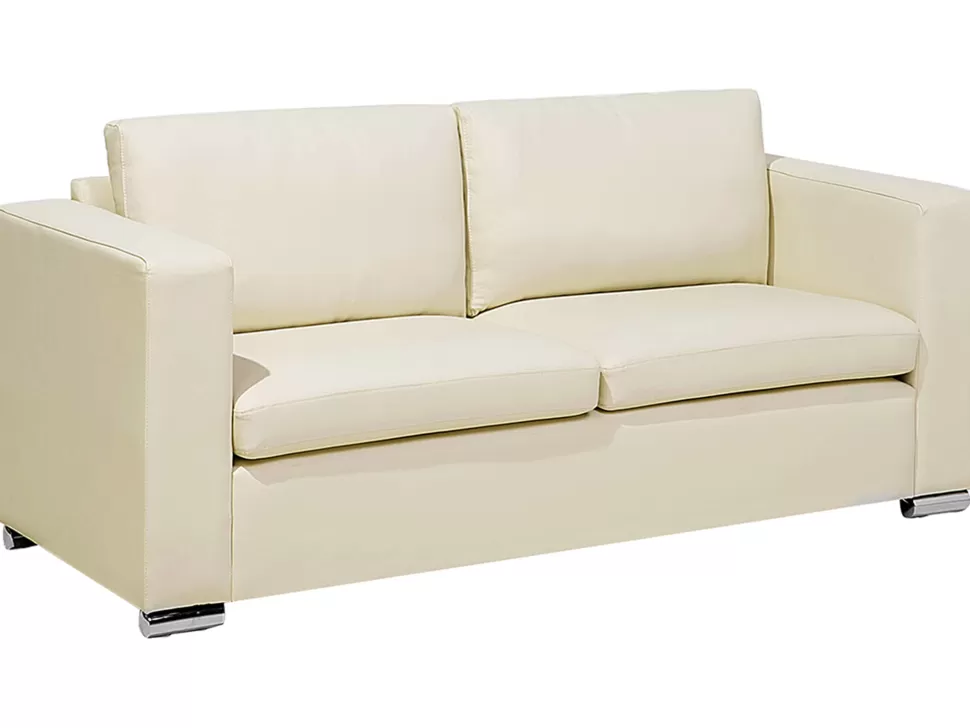 Sofas>Beliani 3 Seater Leather Sofa Cream Helsinki